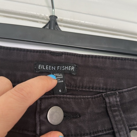 Eileen Fisher Black Straight Leg Jeans High Waist Organic Cotton Sz 6 - Picture 6 of 8